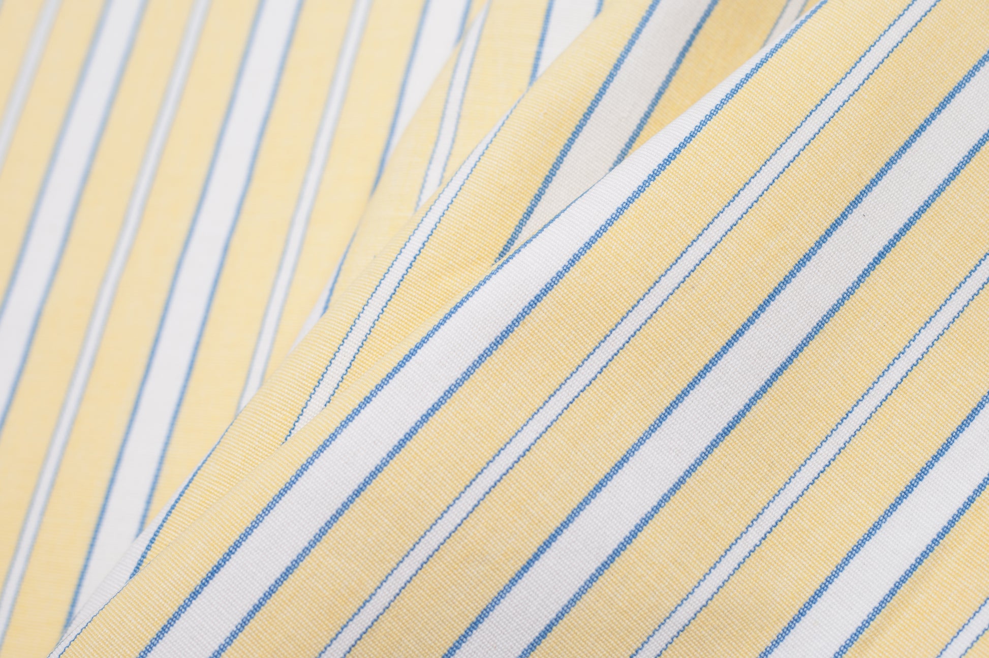 Pale Yellow, Blue and White Striped Handwoven Cotton Folded