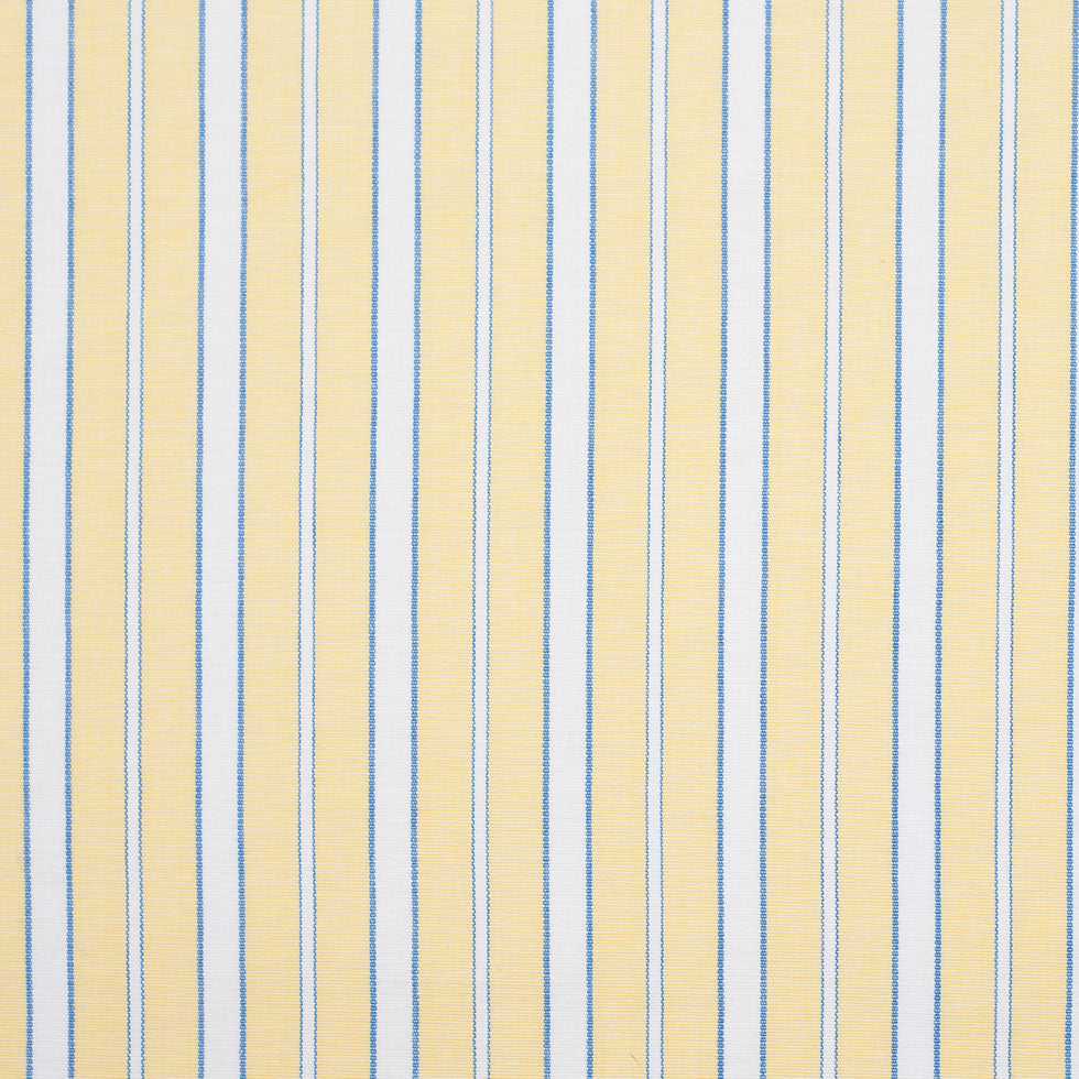 Pale Yellow, Blue and White Striped Handwoven Cotton