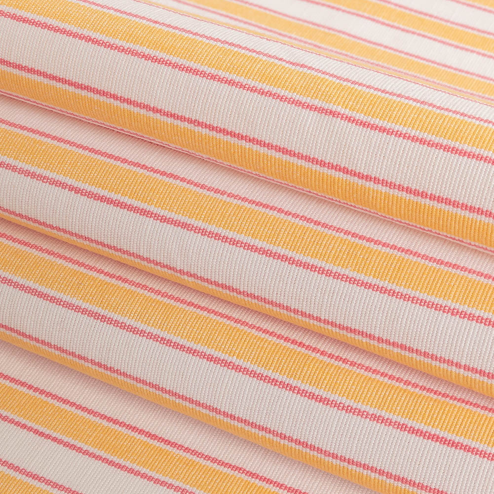 Citrus Yellow, Rose and White Striped Handwoven Cotton - Folded