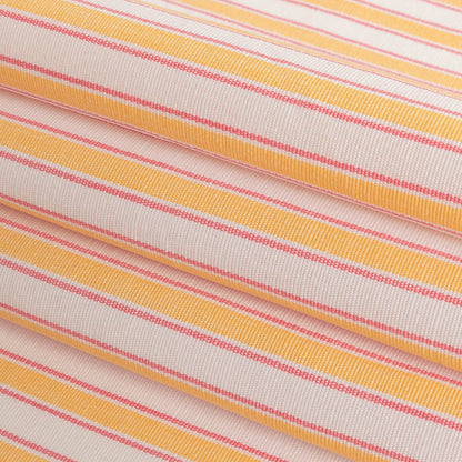 Citrus Yellow, Rose and White Striped Handwoven Cotton - Folded
