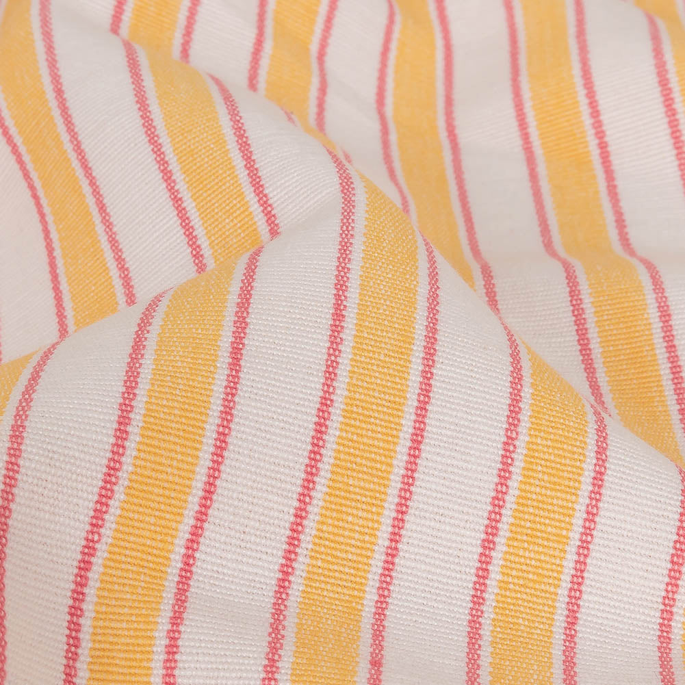 Citrus Yellow, Rose and White Striped Handwoven Cotton - Detail