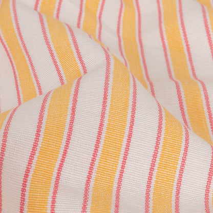 Citrus Yellow, Rose and White Striped Handwoven Cotton - Detail