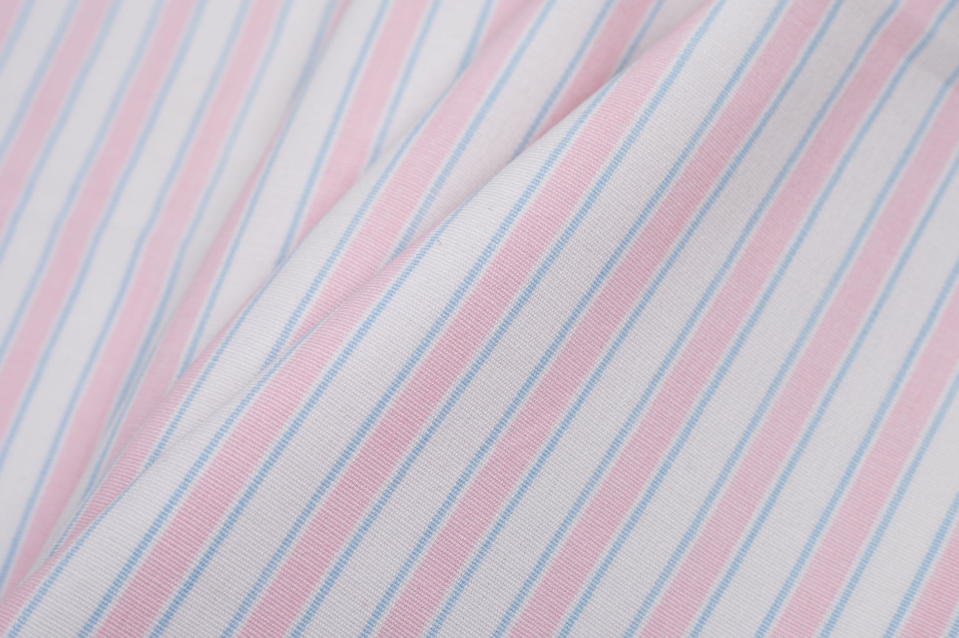 Baby Pink, Blue and White Striped Handwoven Cotton - Folded