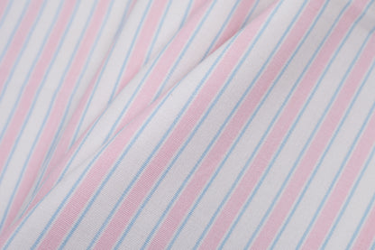Baby Pink, Blue and White Striped Handwoven Cotton - Folded