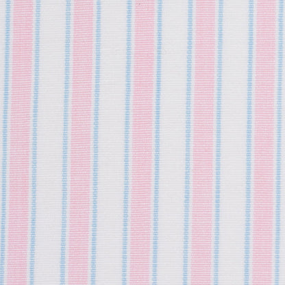 Baby Pink, Blue and White Striped Handwoven Cotton - Detail