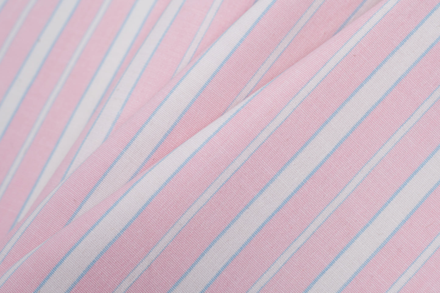 Baby Pink, Blue and White Striped Handwoven Cotton - Folded