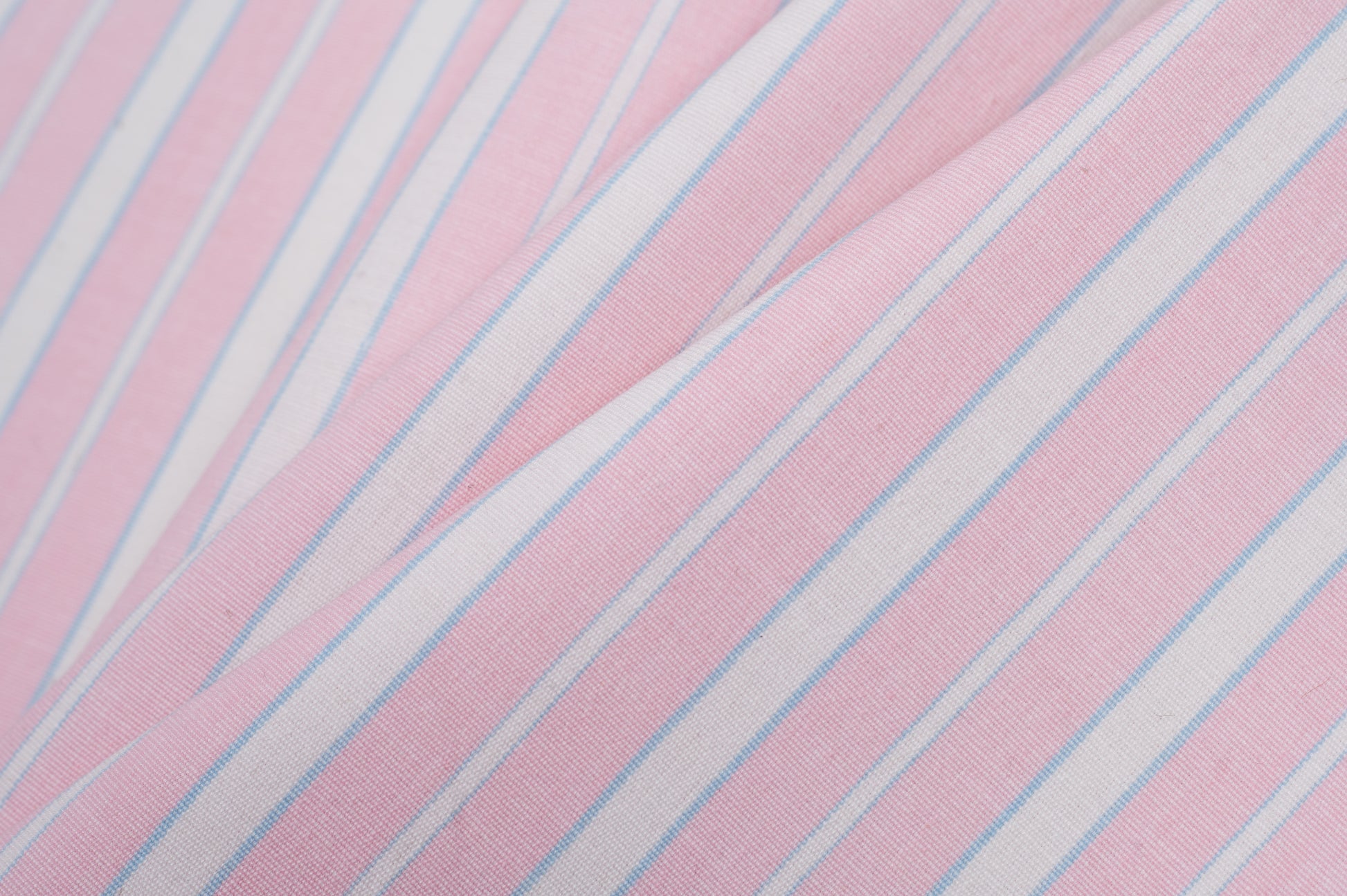 Baby Pink, Blue and White Striped Handwoven Cotton - Folded