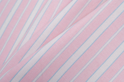 Baby Pink, Blue and White Striped Handwoven Cotton - Folded