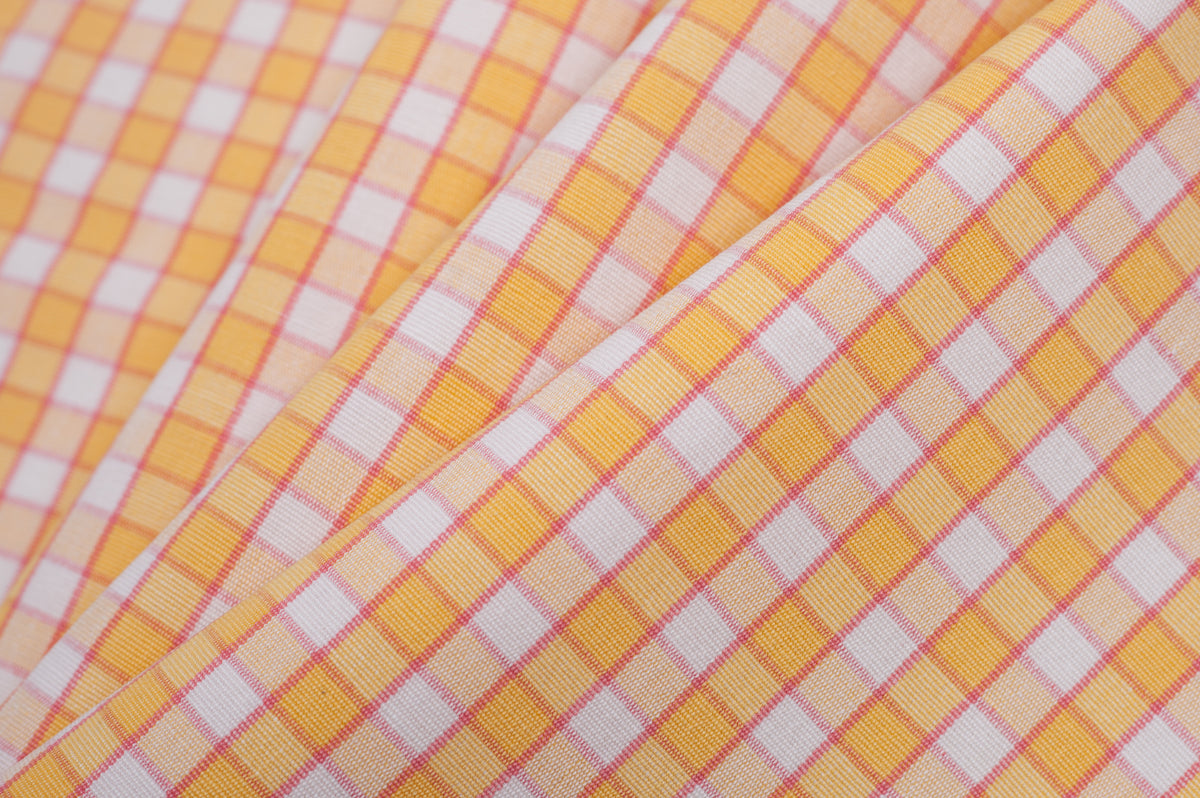 Citrus Yellow and Cotton Candy Pink Checked Handwoven Cotton - Folded