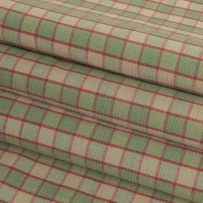 Mint Green and Red Checked Handwoven Cotton - Folded