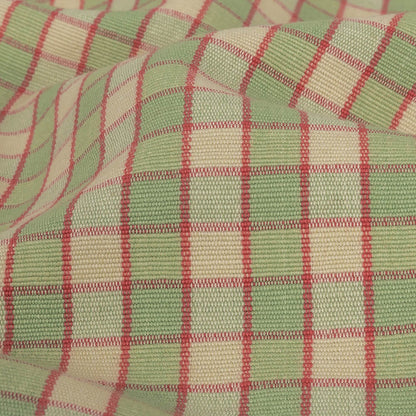 Mint Green and Red Checked Handwoven Cotton - Detail
