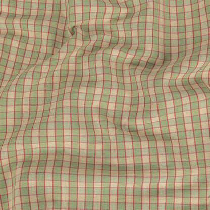 Mint Green and Red Checked Handwoven Cotton