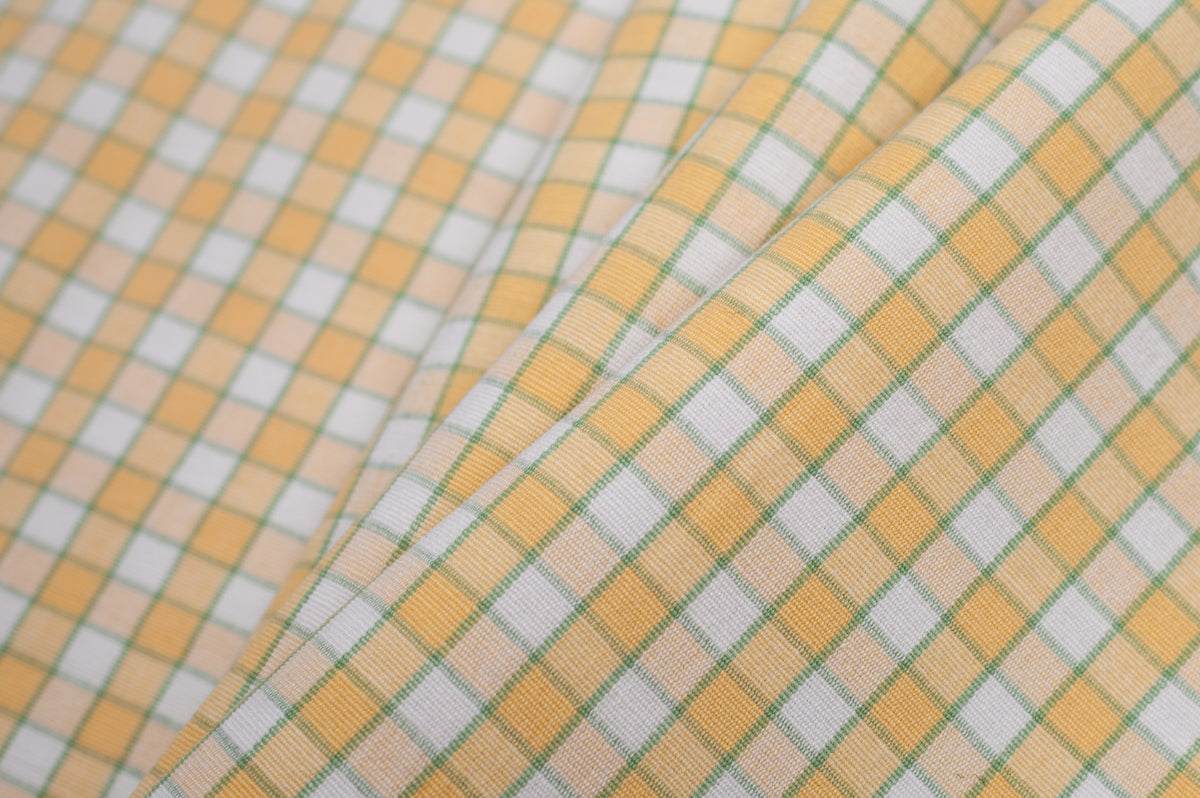 Citrus Yellow and Green Checked Handwoven Cotton - Folded