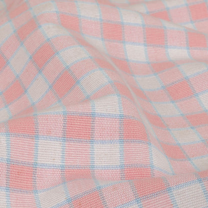 Baby Pink and Blue Checked Handwoven Cotton - Detail
