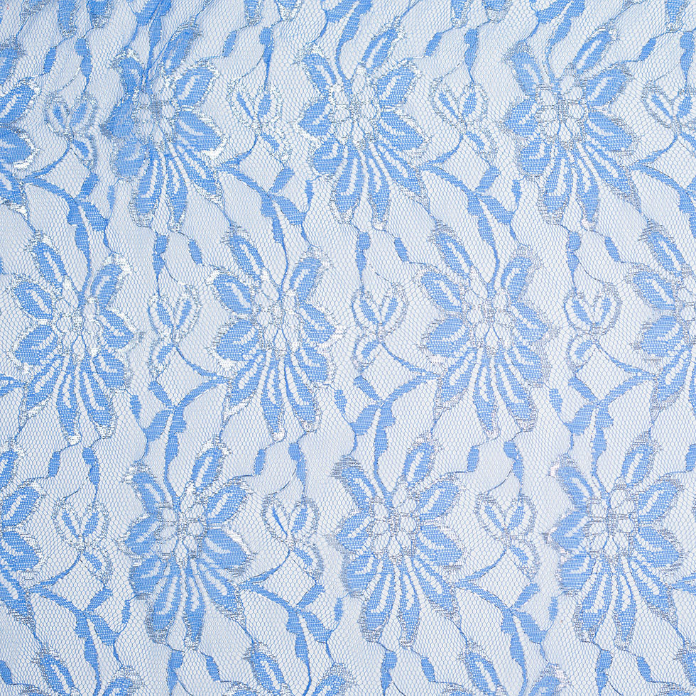 Regatta Blue and Metallic Silver Mesh Lace
