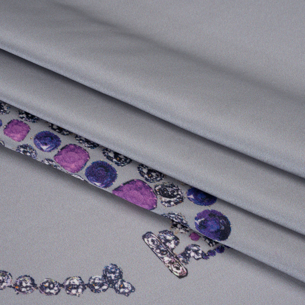 Silk Charmeuse Panel by Ralph Lauren - Silver, Pink and Purple Jeweled Necklace - Designer Deadstock Folded