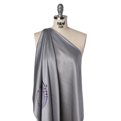 Silk Charmeuse Panel by Ralph Lauren - Silver, Pink and Purple Jeweled Necklace - Designer Deadstock Drape