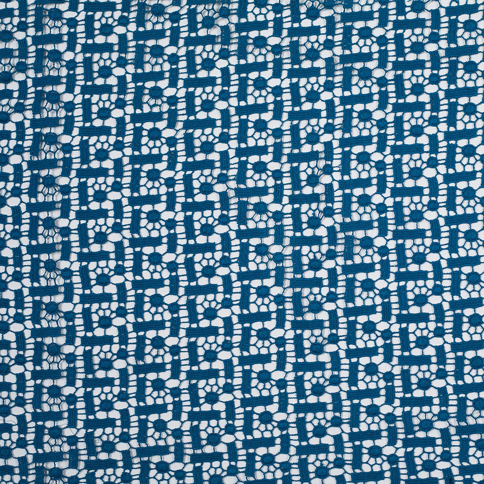 Medium Weight Cotton Lace - Turkish Tile Blue Geometric