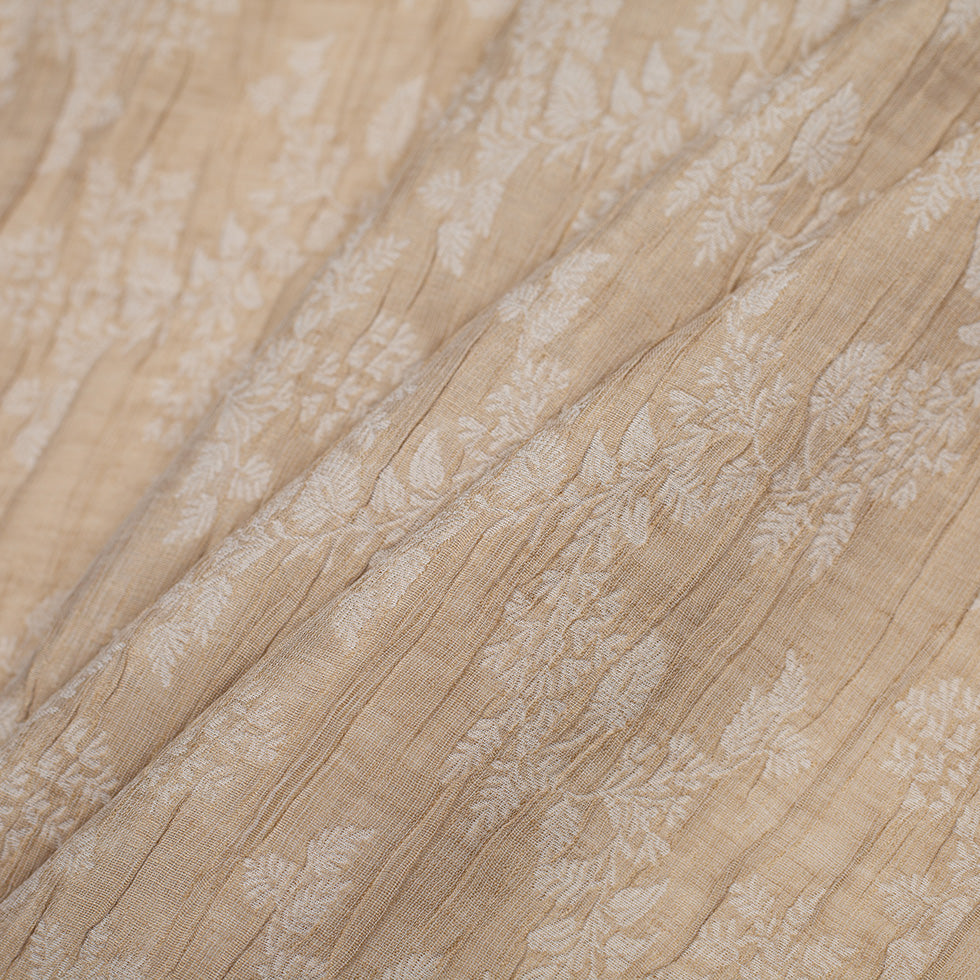 Candid Ginger and Pristine White Polyester Crinkled Jacquard - Folded