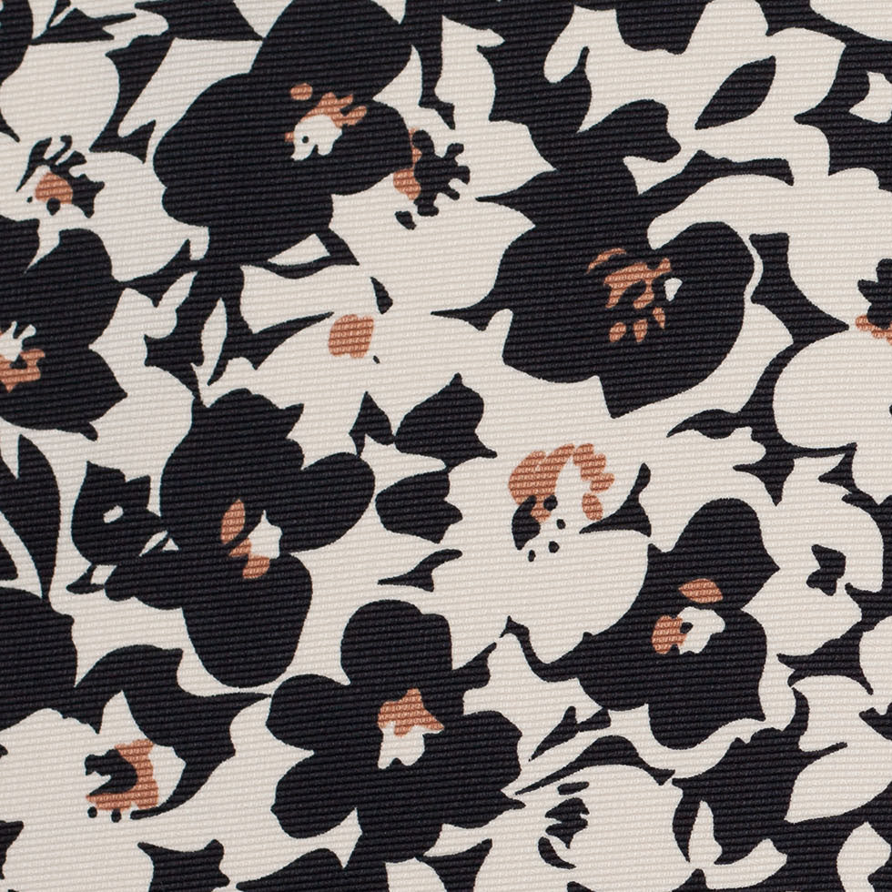 Black and White Floral Polyester Woven Detail