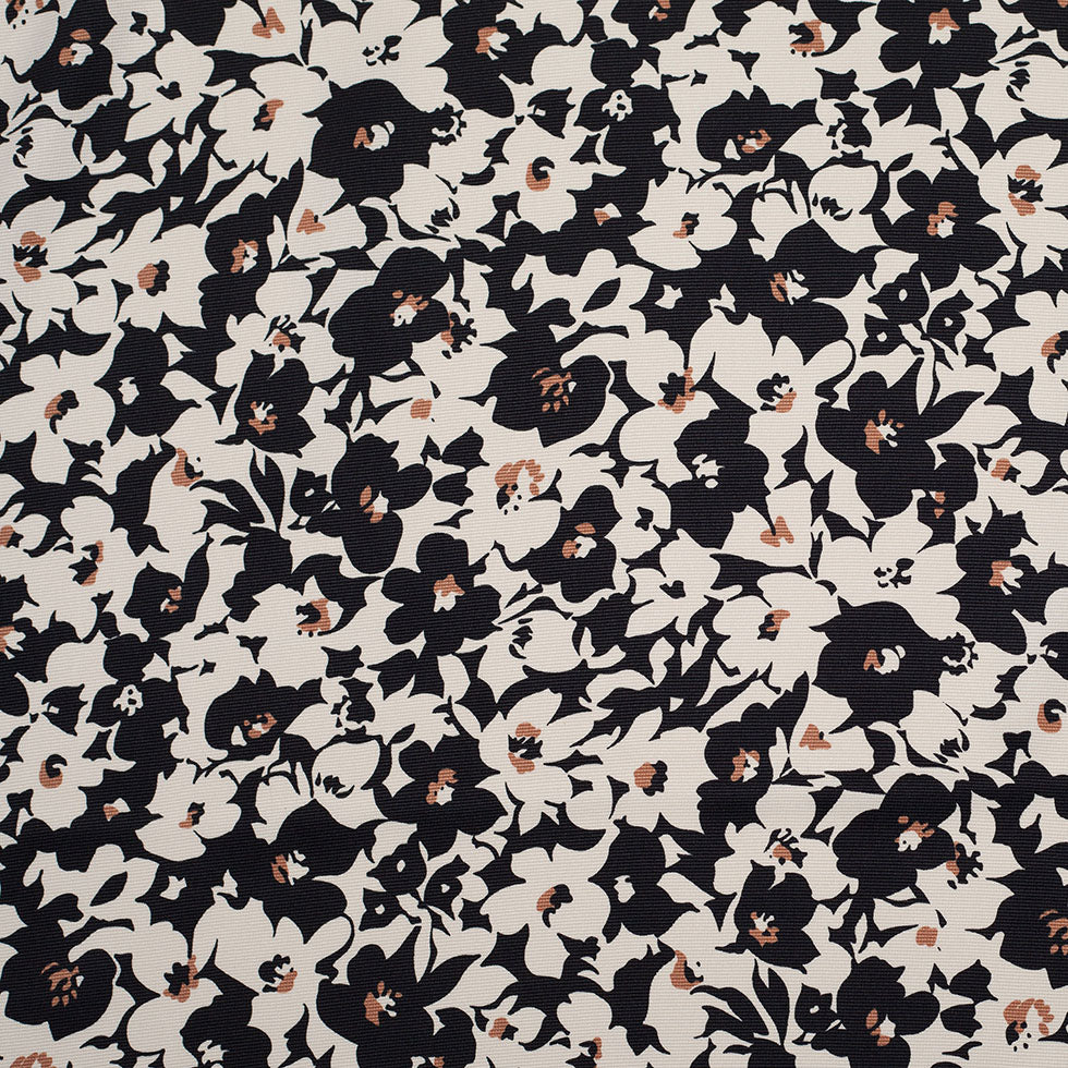 Black and White Floral Polyester Woven