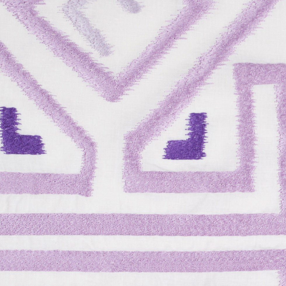 Lupine Purple and White Embroidered Panel Linen Detail