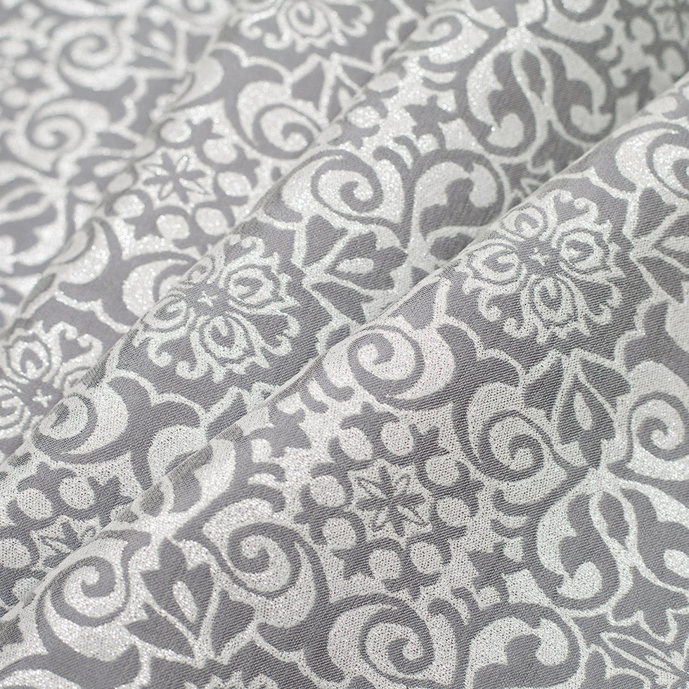 Metallic Silver, White, and Gray Stretch Acrylic Brocade Folded