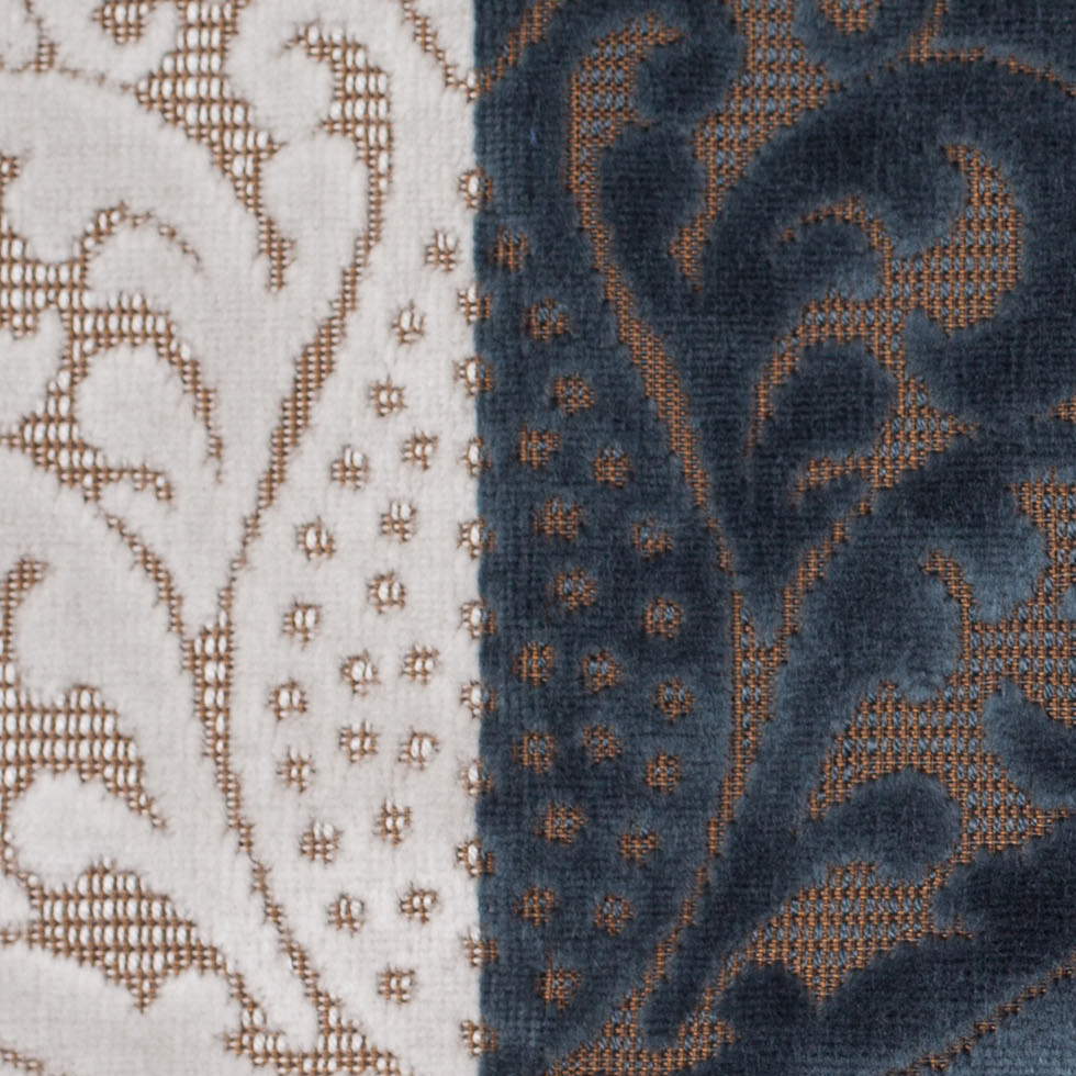 Blue/Brown Stiped Damask Cut-Out Velvet Detail