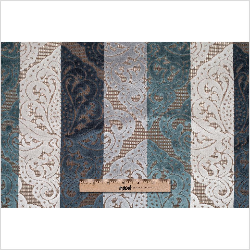 Blue/Brown Stiped Damask Cut-Out Velvet Full