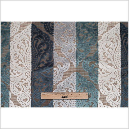 Blue/Brown Stiped Damask Cut-Out Velvet Full