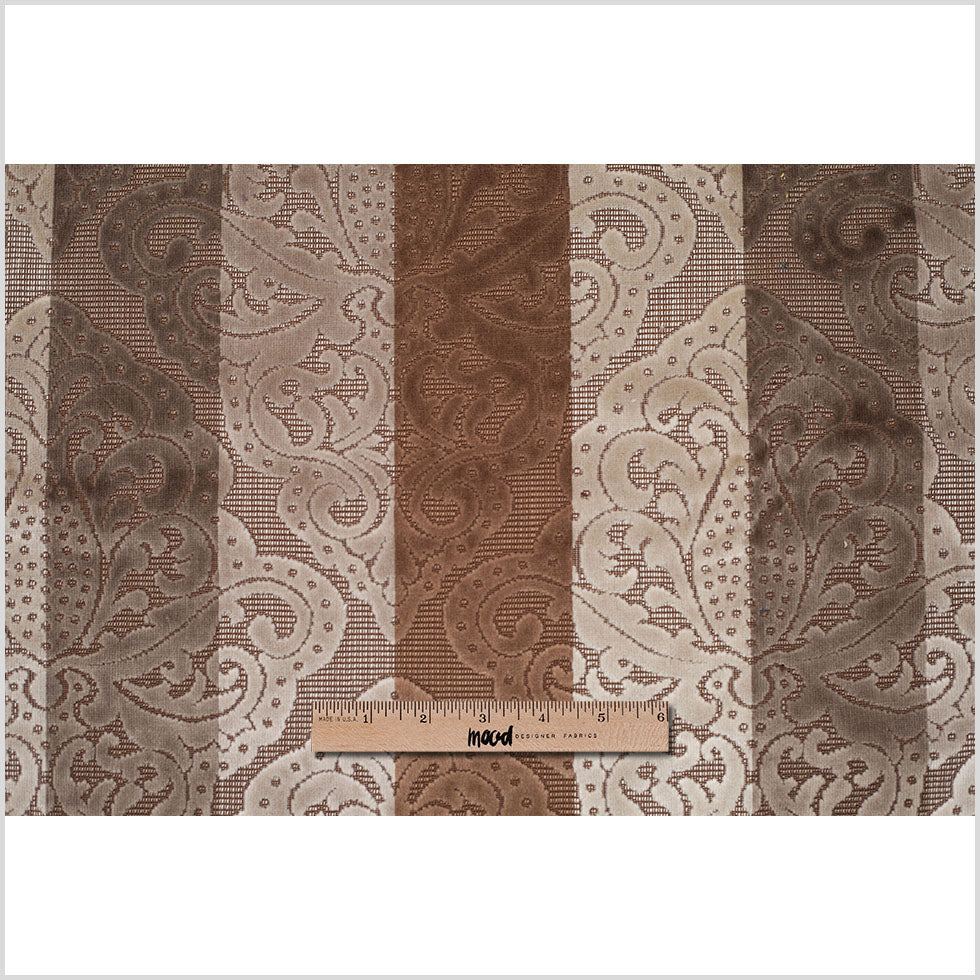 Turkish Brown/Beige Stiped Damask Cut-Out Velvet - Full