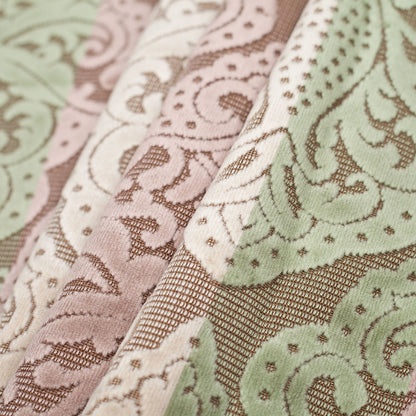 Turkish Green/Pink Stiped Damask Cut-Out Velvet - Folded