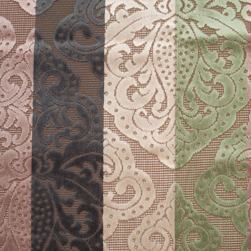 Turkish Green/Pink Stiped Damask Cut-Out Velvet