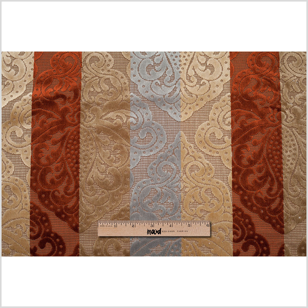 Turkish Rust Stiped Damask Cut-Out Velvet - Full