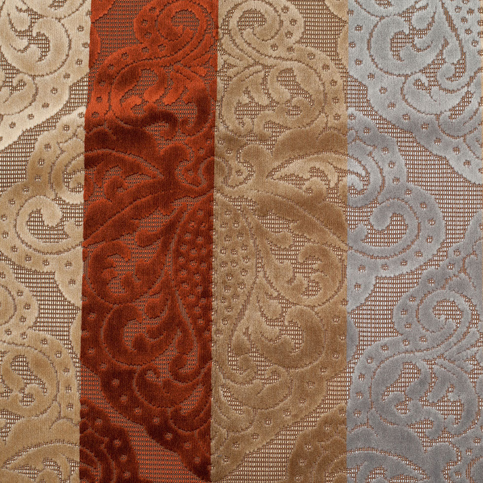 Turkish Rust Stiped Damask Cut-Out Velvet