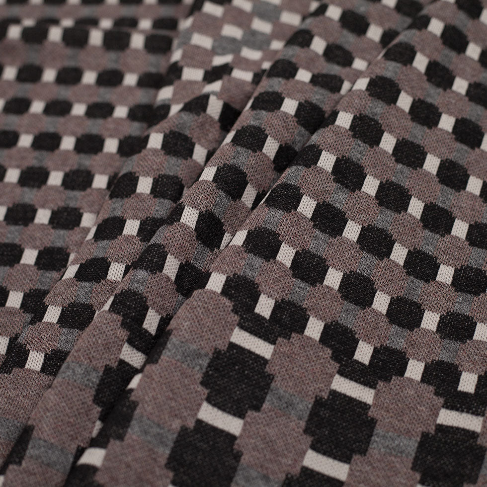 Famous Designer Walnut/Black Geometric Italian Cotton-Polyester Knit - Folded