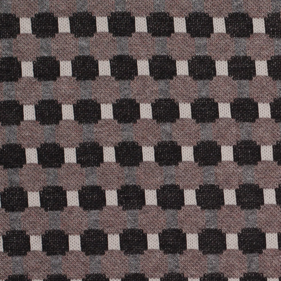 Famous Designer Walnut/Black Geometric Italian Cotton-Polyester Knit - Detail