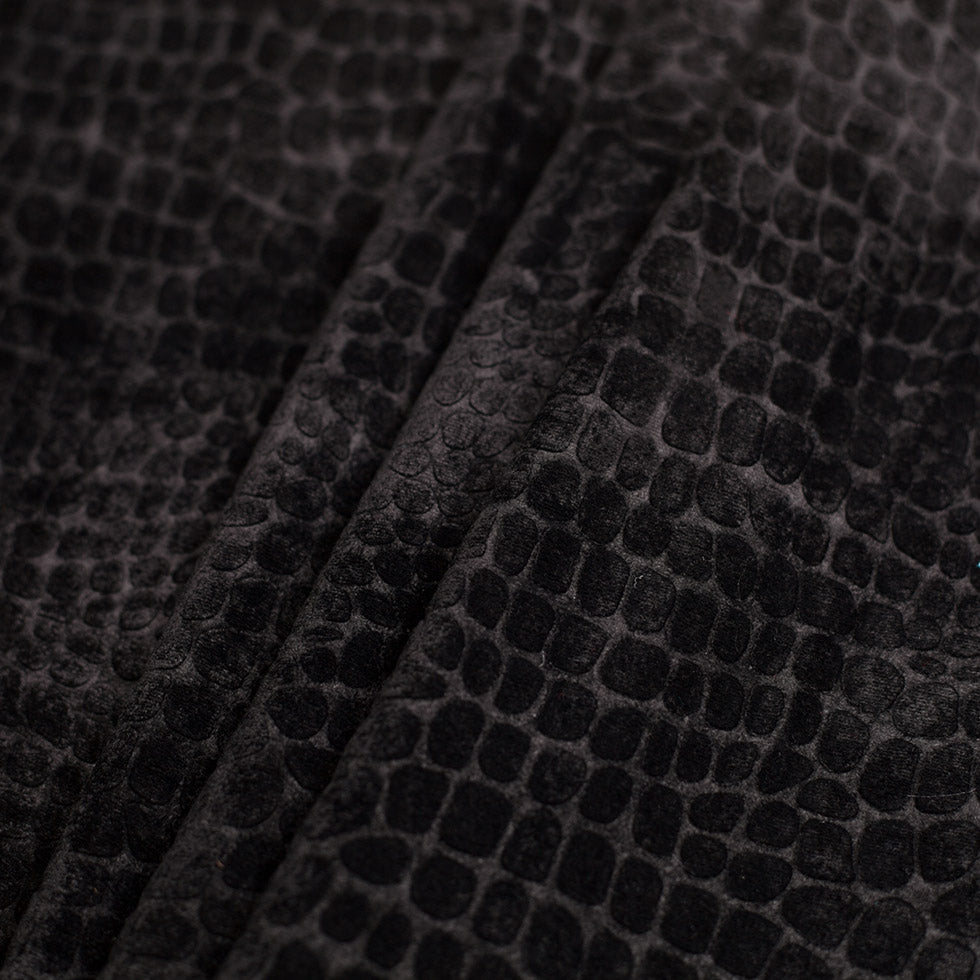 Black Alligator Embossed Silk-Viscose Velvet Folded