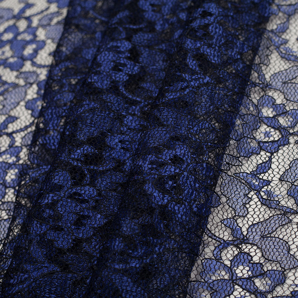 Black/Cobalt Floral Lace Folded