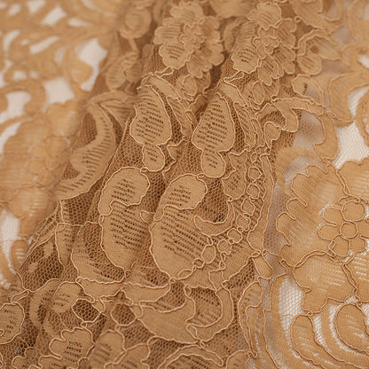 Re-Embroidered Lace with Scalloped Edge - Camel Floral Folded