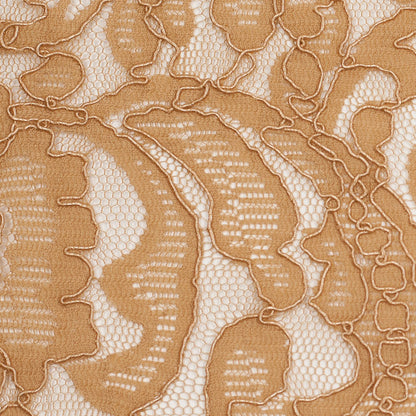 Re-Embroidered Lace with Scalloped Edge - Camel Floral Detail