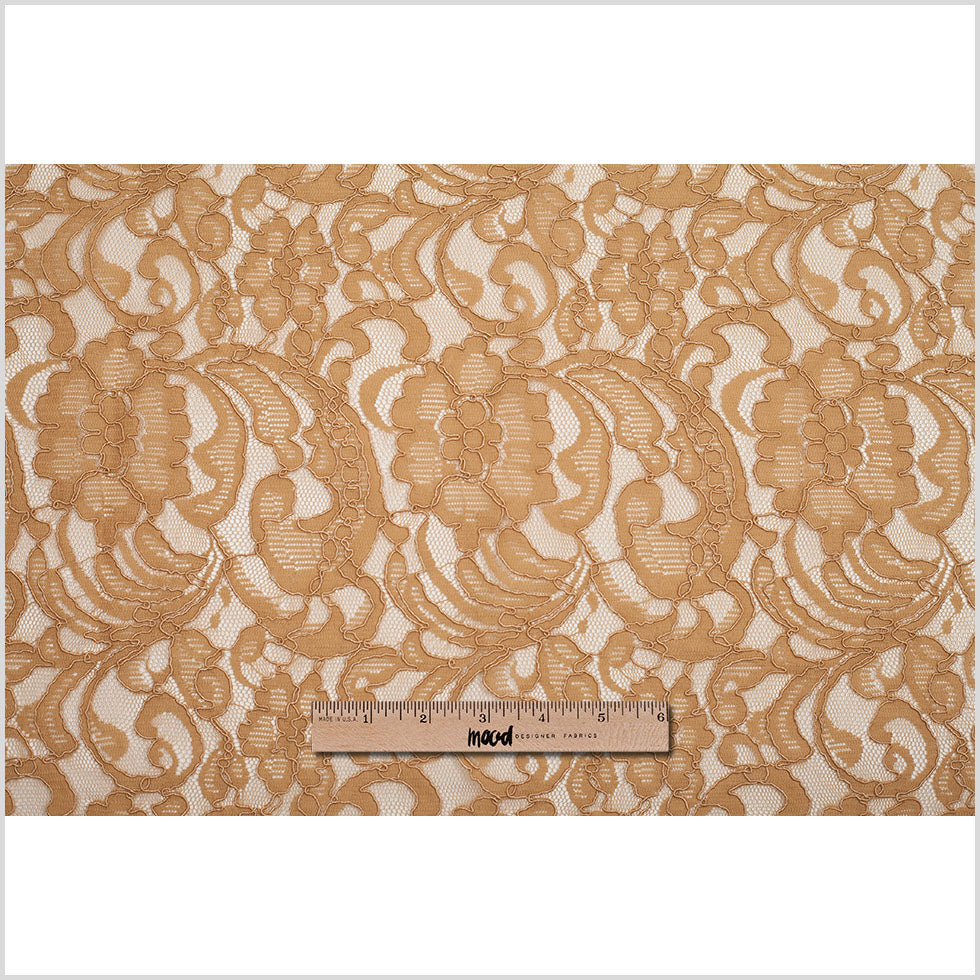 Re-Embroidered Lace with Scalloped Edge - Camel Floral Full