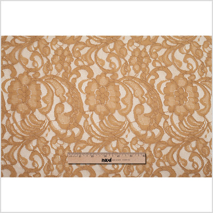 Re-Embroidered Lace with Scalloped Edge - Camel Floral Full