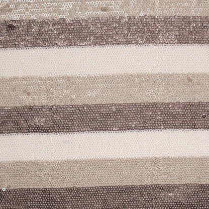 Beige/Brown/White Striped Baby Sequins on Polyester Mesh