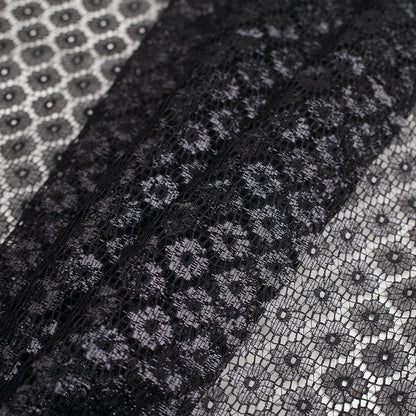 Metallic Black/Black Nylon Floral Lace Folded