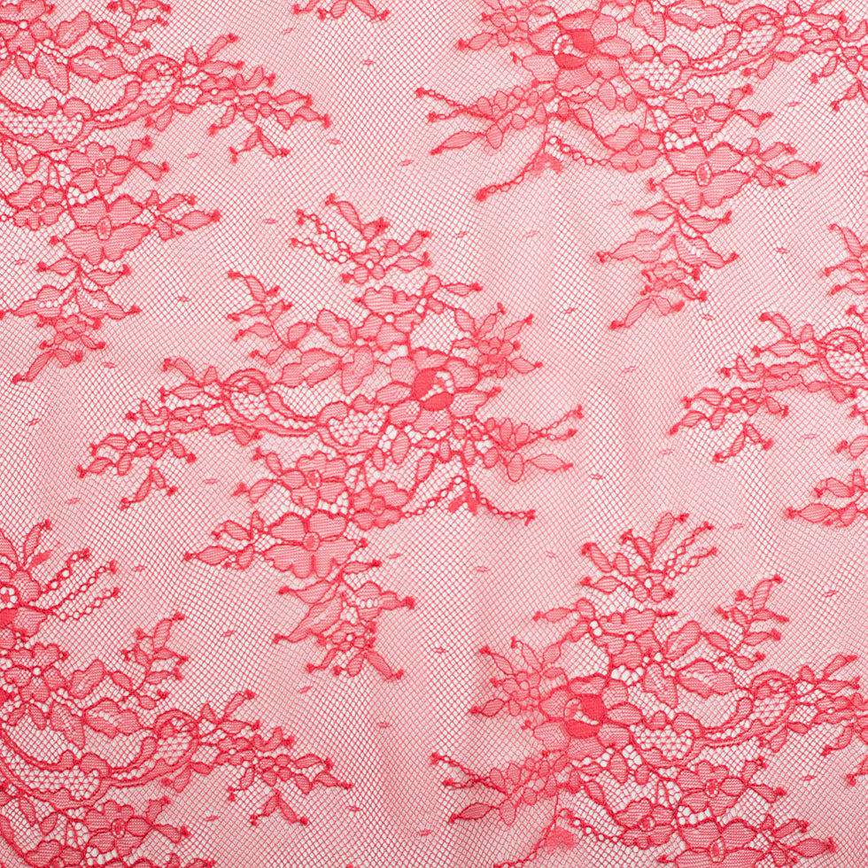 Re-Embroidered Lace with Scalloped Edge - Red Floral Detail