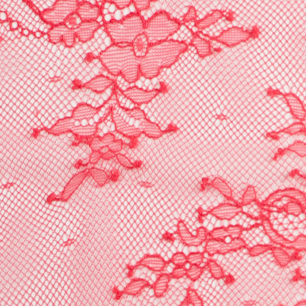 Re-Embroidered Lace with Scalloped Edge - Red Floral Full