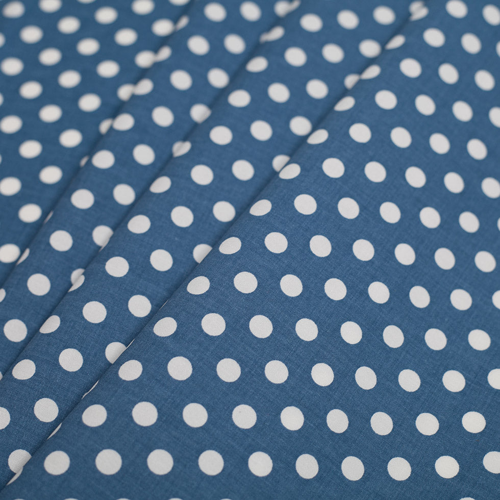 Denim Blue/White Polka Dotted Stretch Cotton Twill - Folded