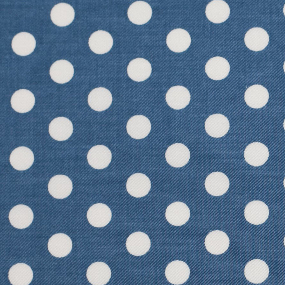 Denim Blue/White Polka Dotted Stretch Cotton Twill - Detail
