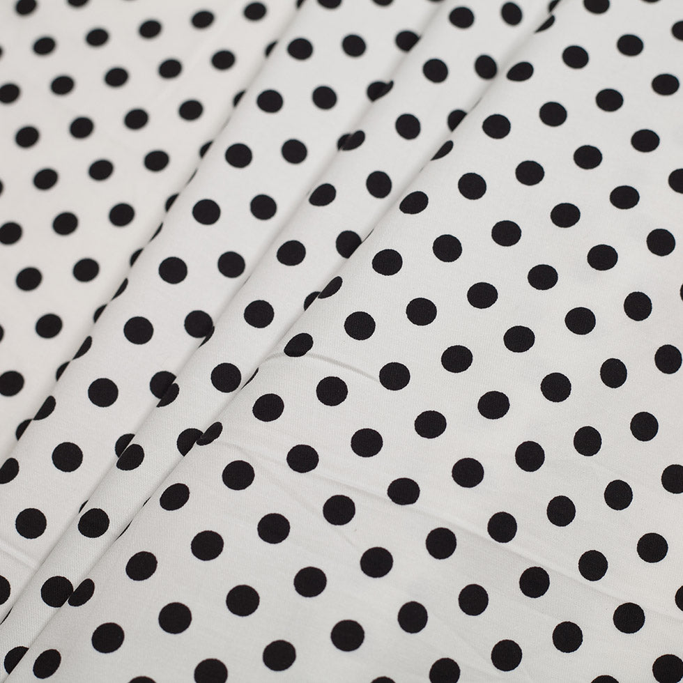 White/Black Polka Dotted Stretch Cotton Twill Detail